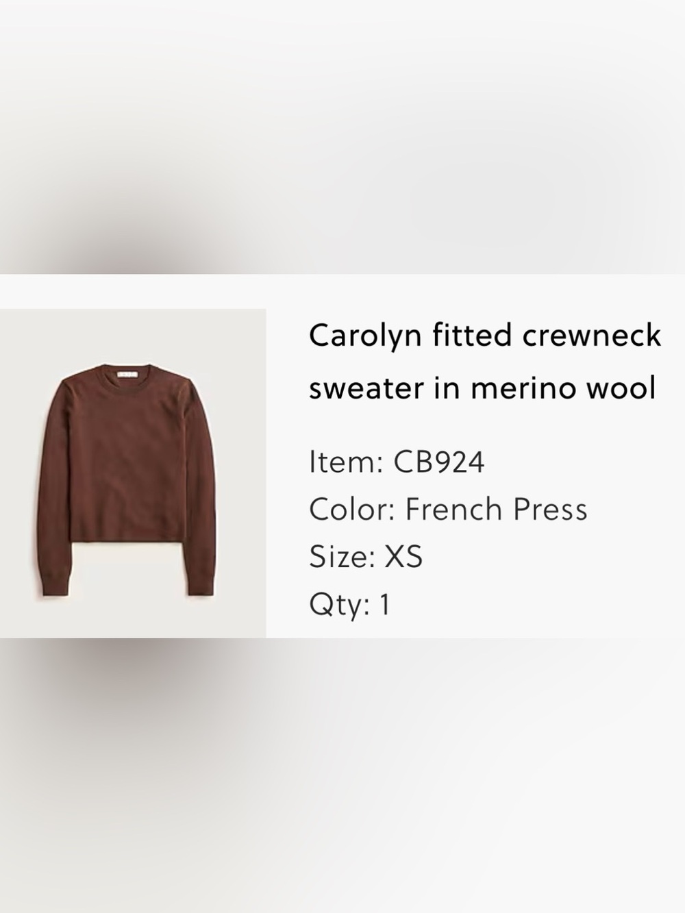 NWT J. Crew Carolyn Fitted Crewneck Sweater in French Press, XS